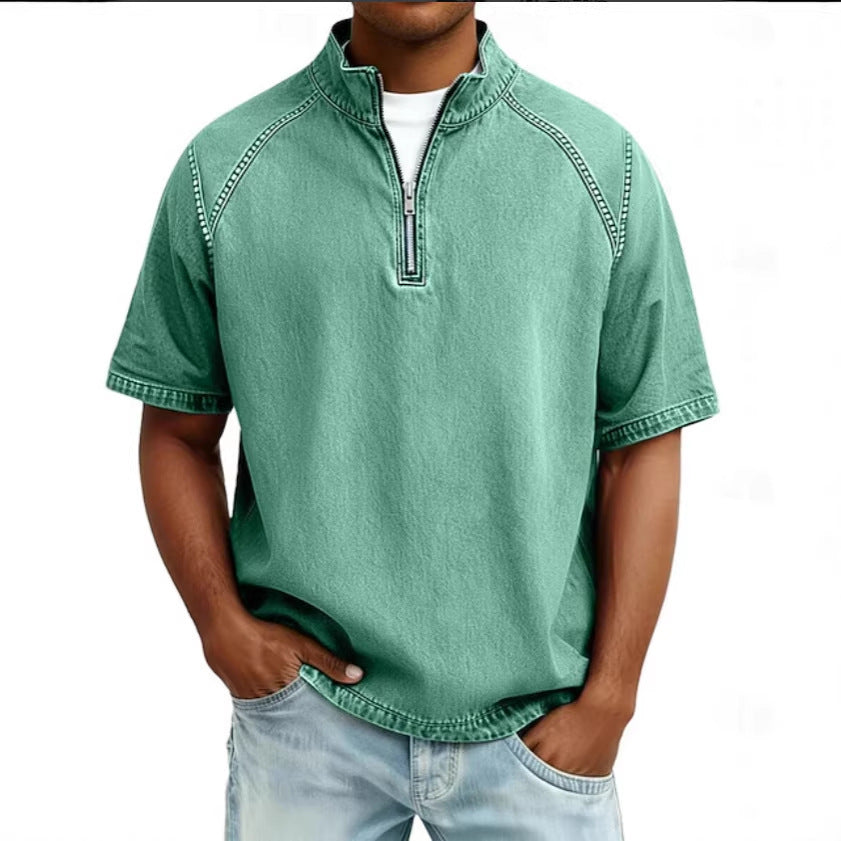 Men's Vintage Washed Zipper Shirt