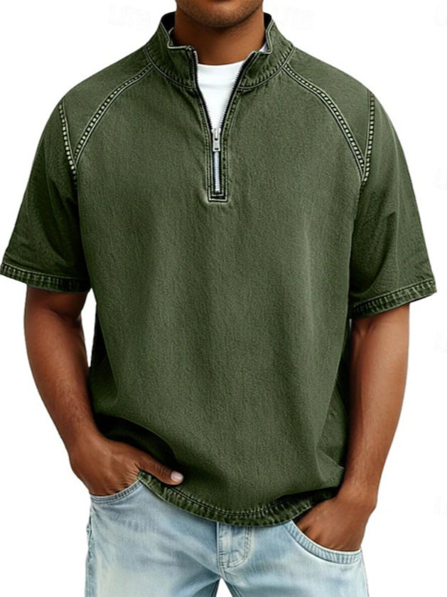 Men's Vintage Washed Zipper Shirt