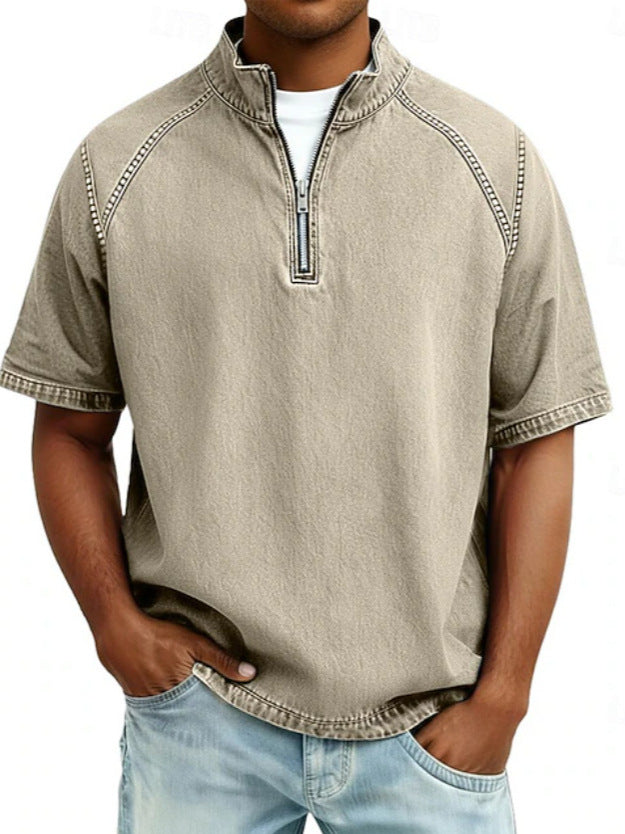 Men's Vintage Washed Zipper Shirt