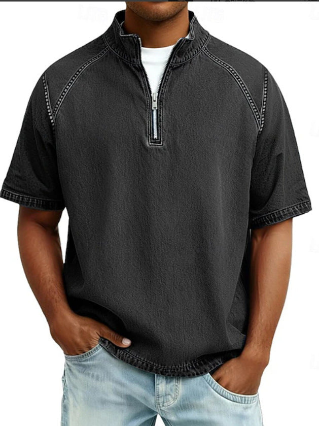 Men's Vintage Washed Zipper Shirt