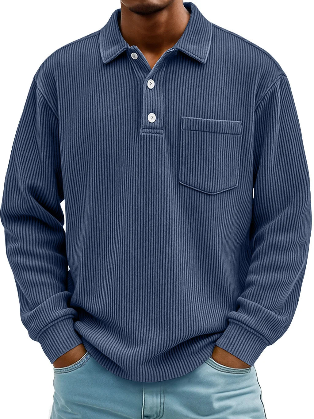 Men's Ribbed Long-Sleeve Polo Shirt