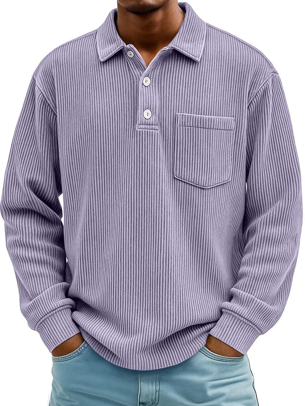 Men's Ribbed Long-Sleeve Polo Shirt