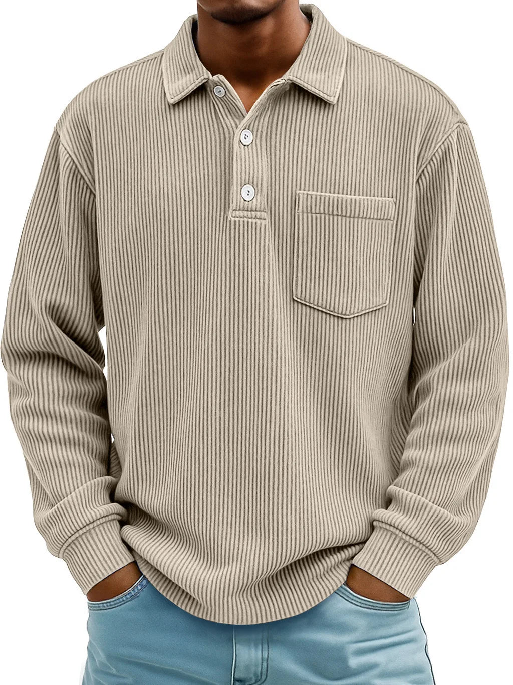 Men's Ribbed Long-Sleeve Polo Shirt