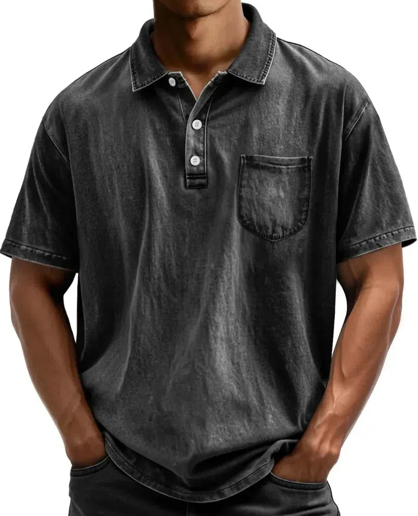 Men's Vintage Button-Up Polo Shirt