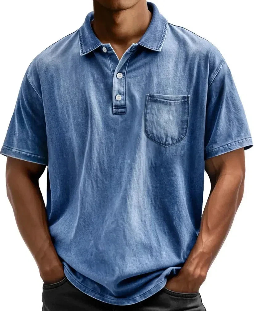 Men's Vintage Button-Up Polo Shirt