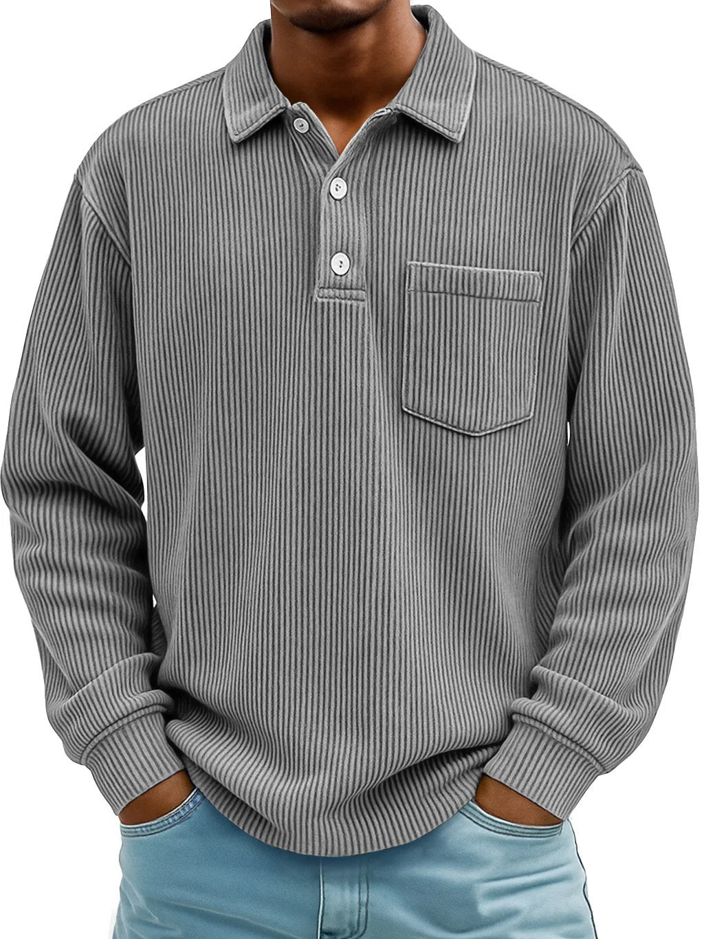 Men's Ribbed Long-Sleeve Polo Shirt