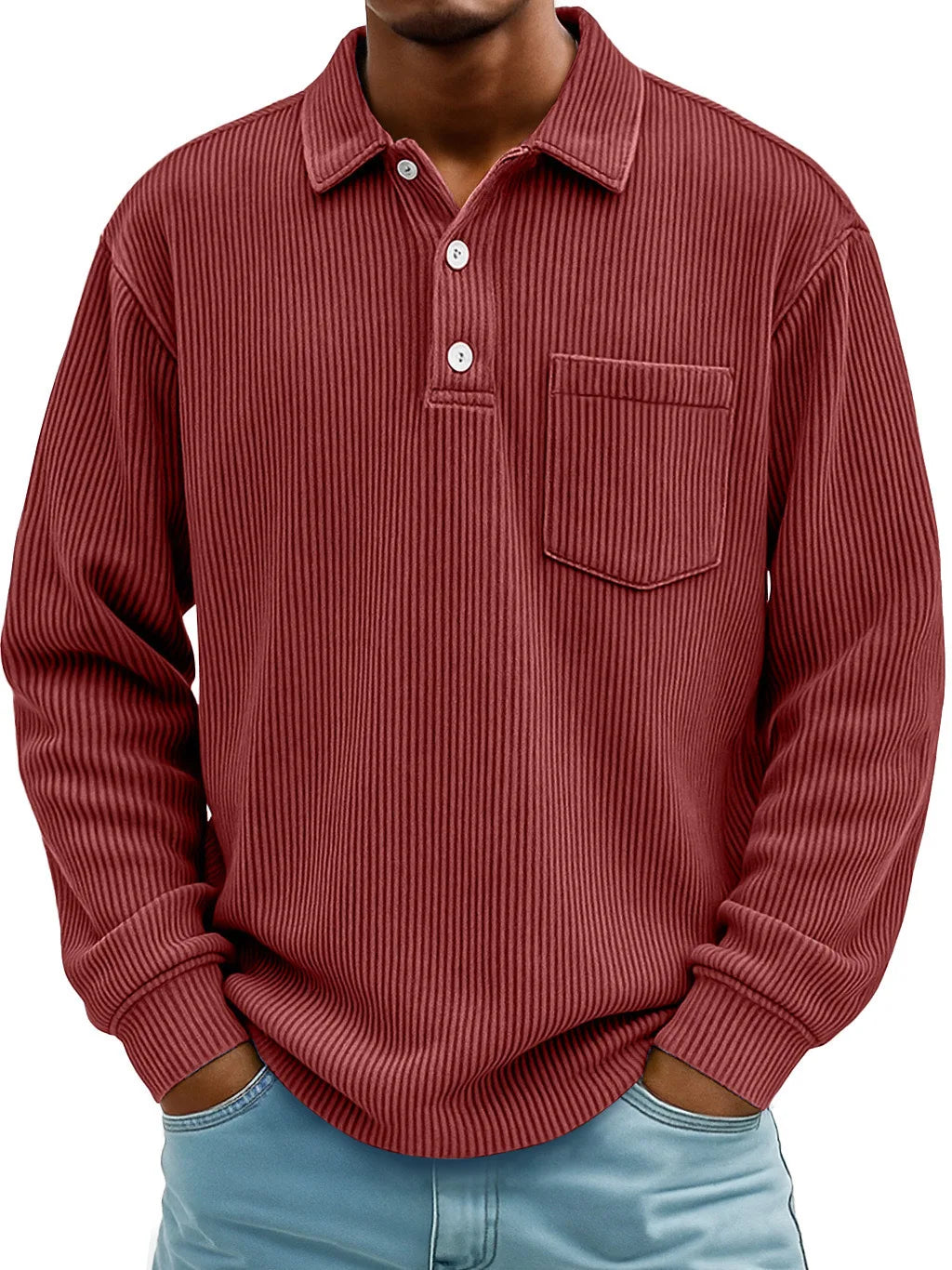 Men's Ribbed Long-Sleeve Polo Shirt