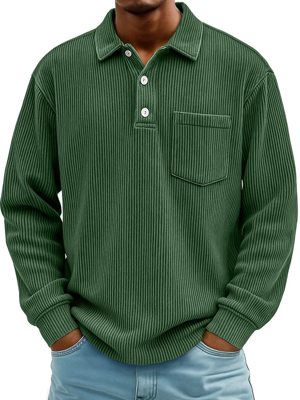 Men's Ribbed Long-Sleeve Polo Shirt