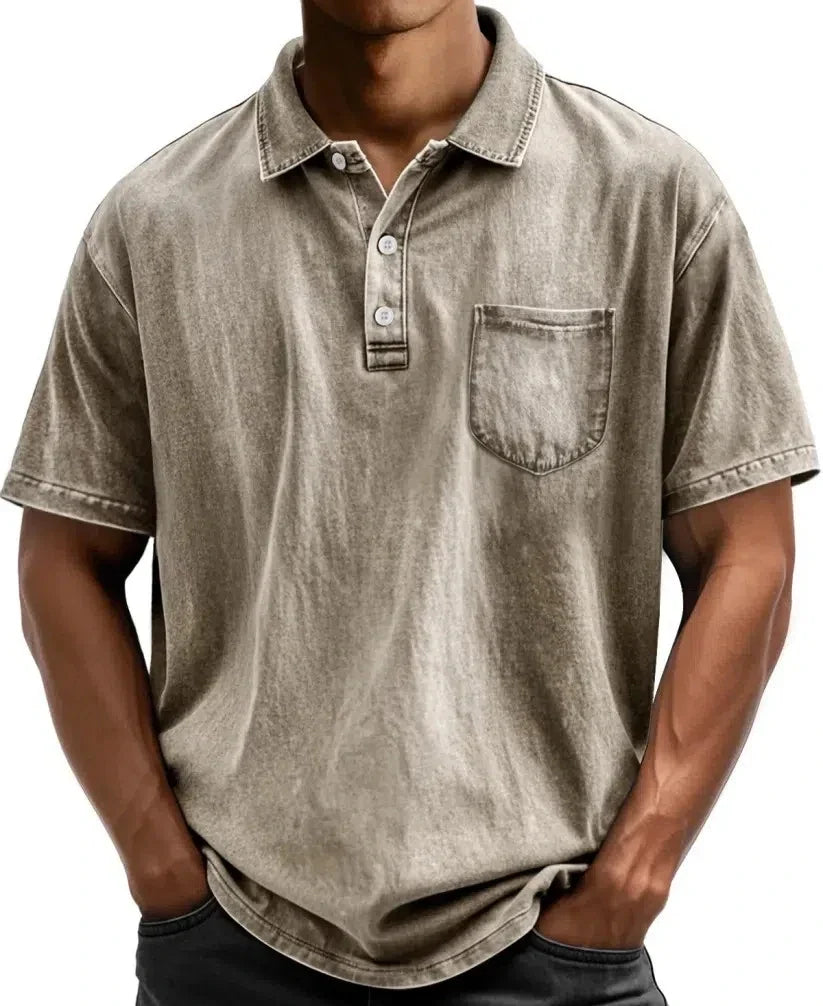 Men's Vintage Button-Up Polo Shirt