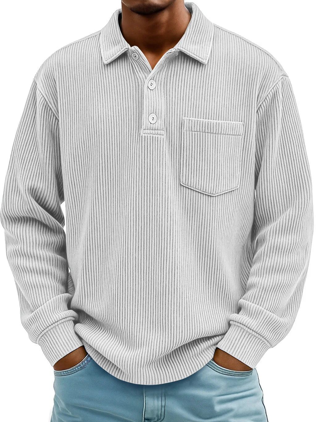 Men's Ribbed Long-Sleeve Polo Shirt