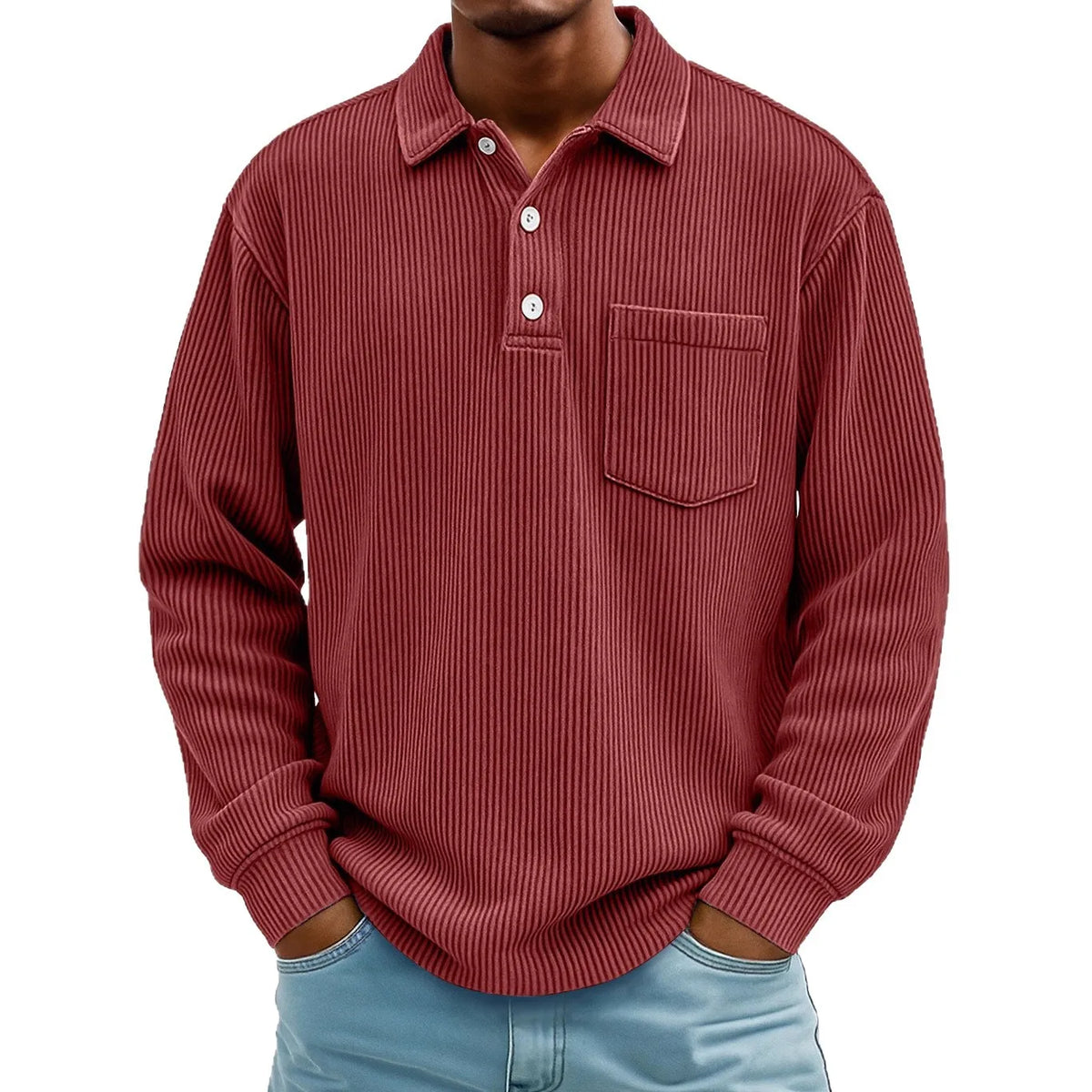 Men's Ribbed Long-Sleeve Polo Shirt