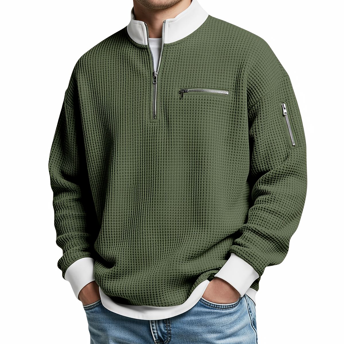 Chandail nid d'abeille pour homme à demi-glissière