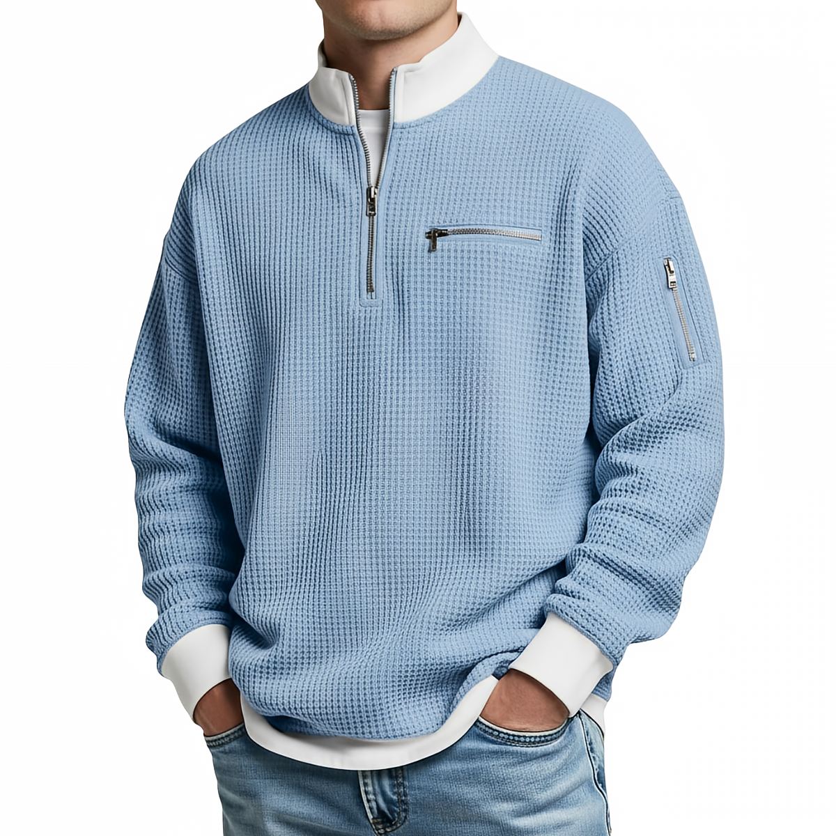 Chandail nid d'abeille pour homme à demi-glissière