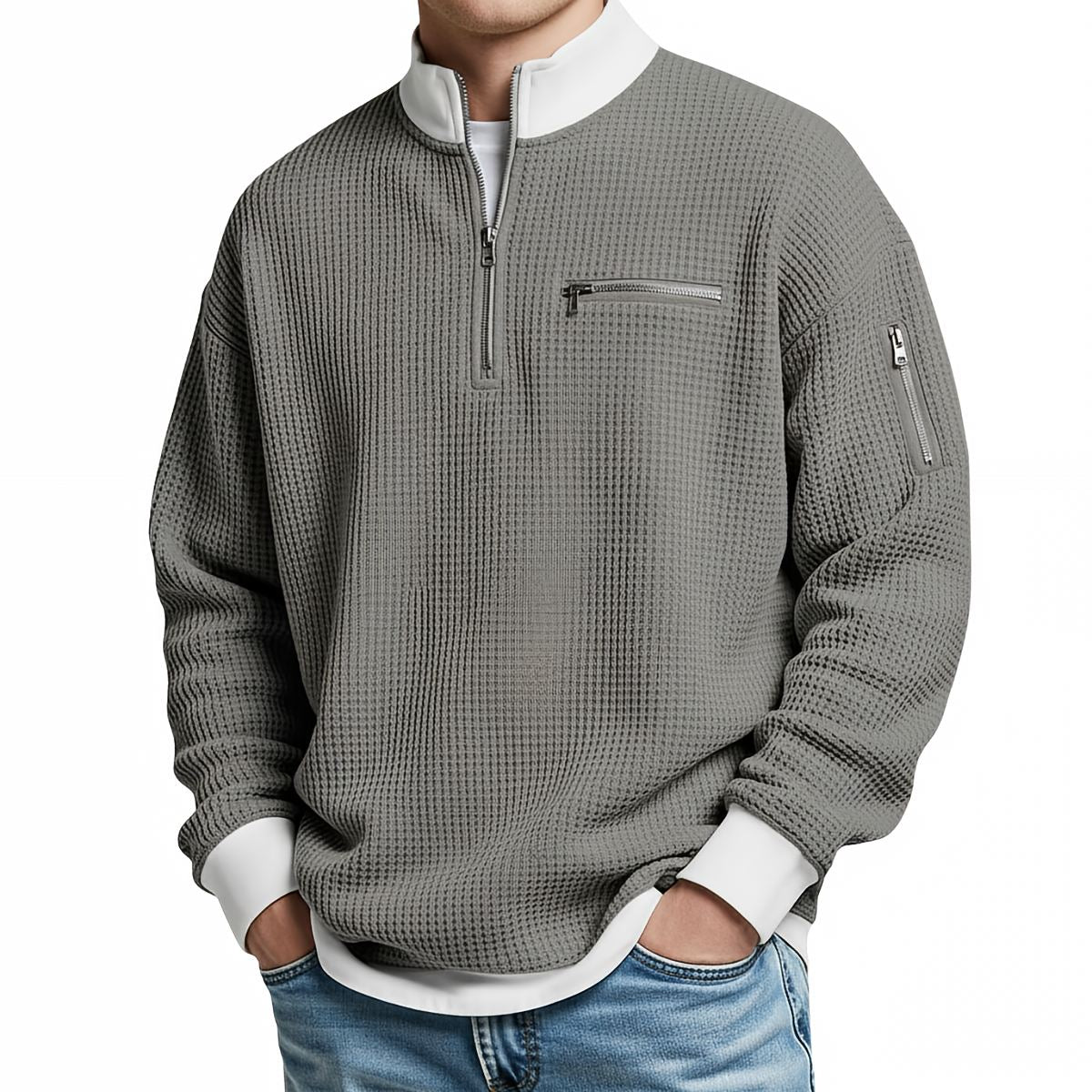 Chandail nid d'abeille pour homme à demi-glissière