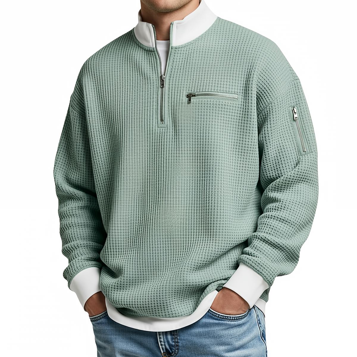 Chandail nid d'abeille pour homme à demi-glissière