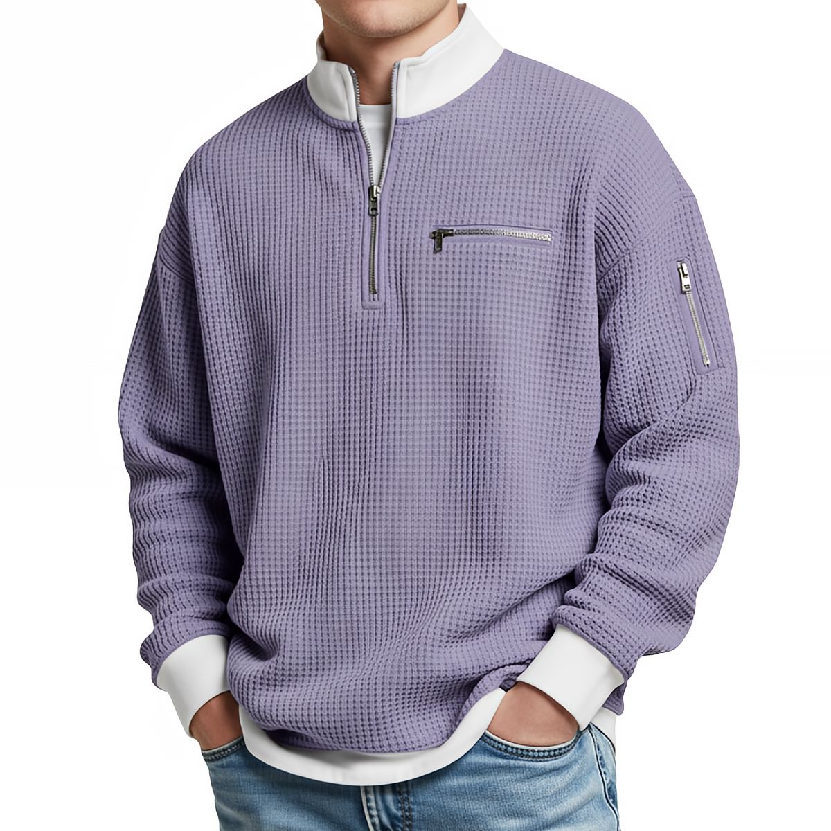 Chandail nid d'abeille pour homme à demi-glissière
