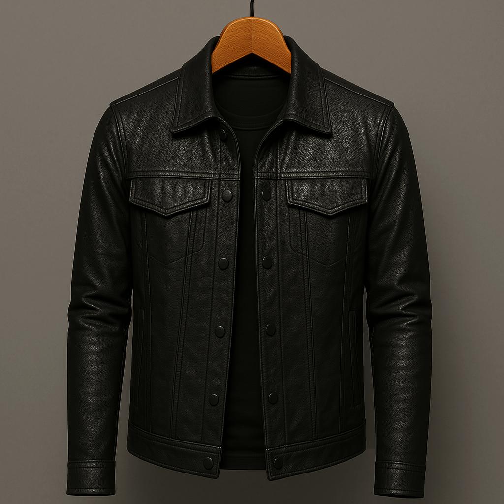 Blouson de motard en cuir classique pour homme