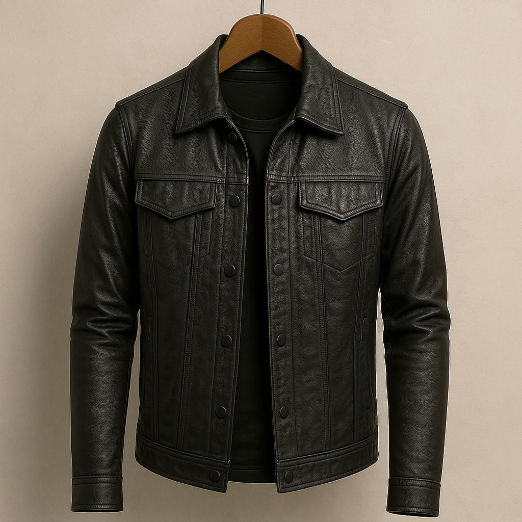 Blouson de motard en cuir classique pour homme