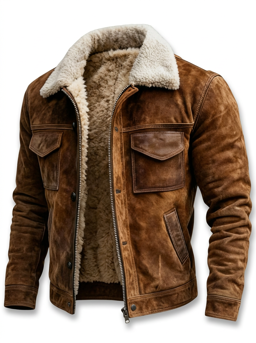Sherpa-Lined Leather Jacket