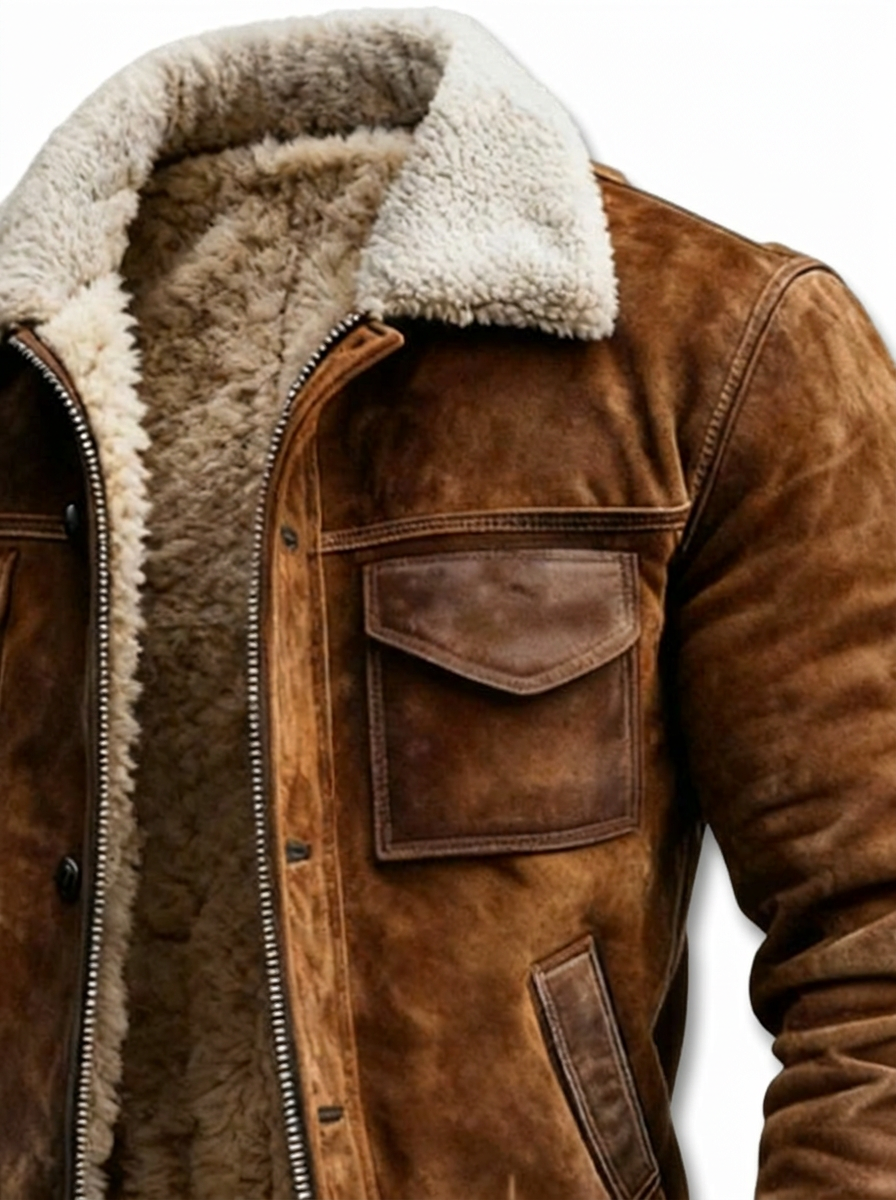 Sherpa-Lined Leather Jacket