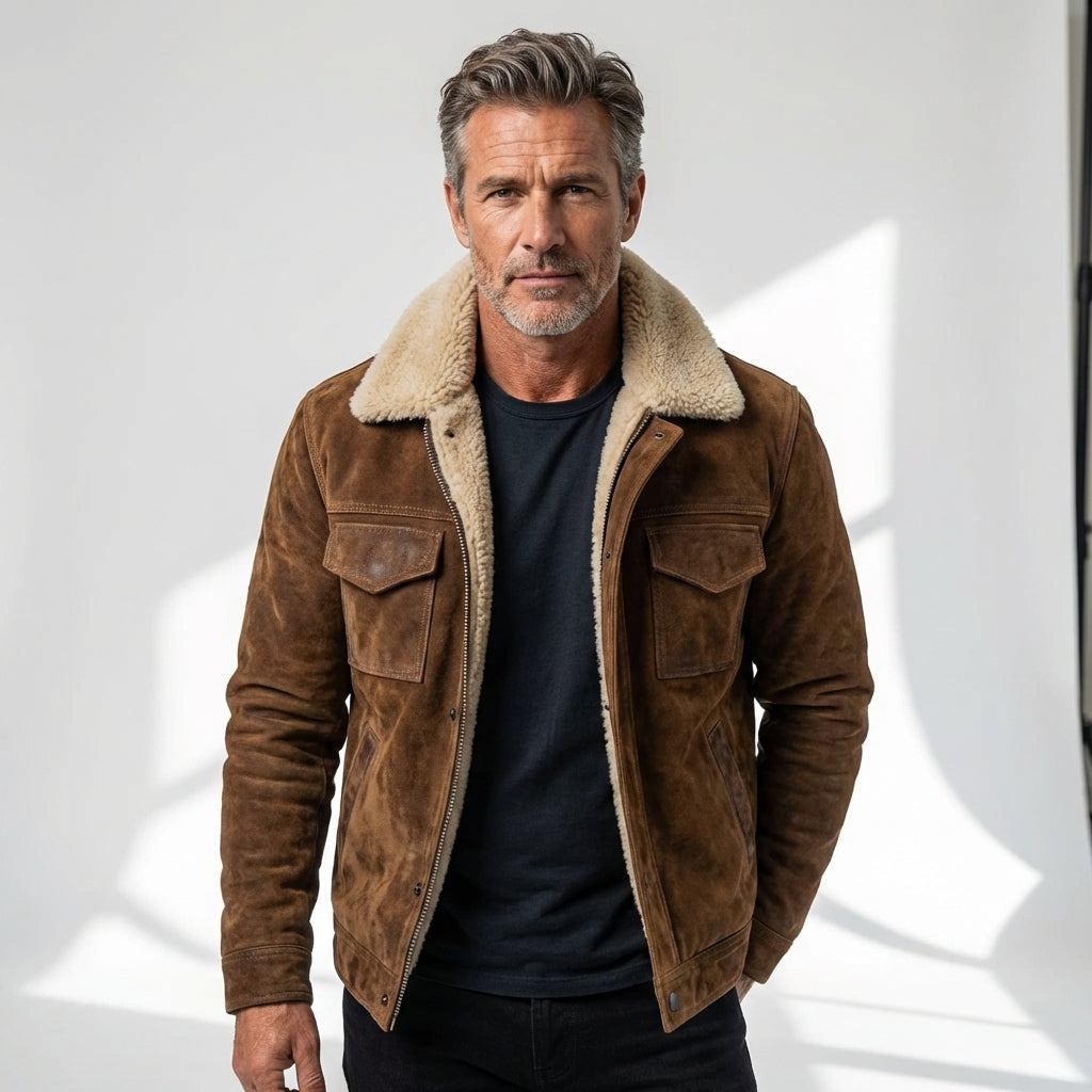 Sherpa-Lined Leather Jacket