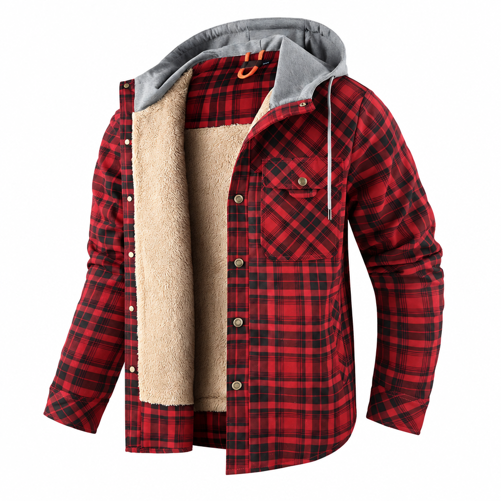 Dennis™ | Warm Sherpa-Lined Flannel Hooded Jacket