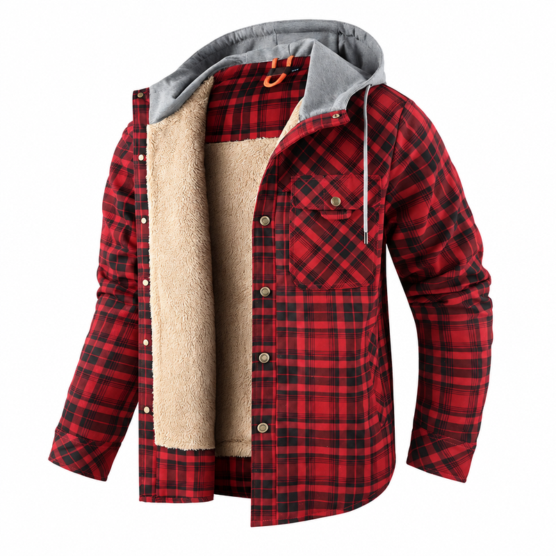 Dennis™ | Warm Sherpa-Lined Flannel Hooded Jacket